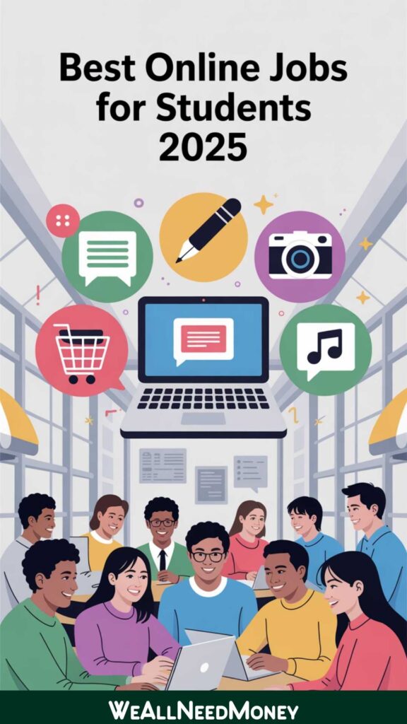 Icons representing the best online jobs for students without investment in 2025.