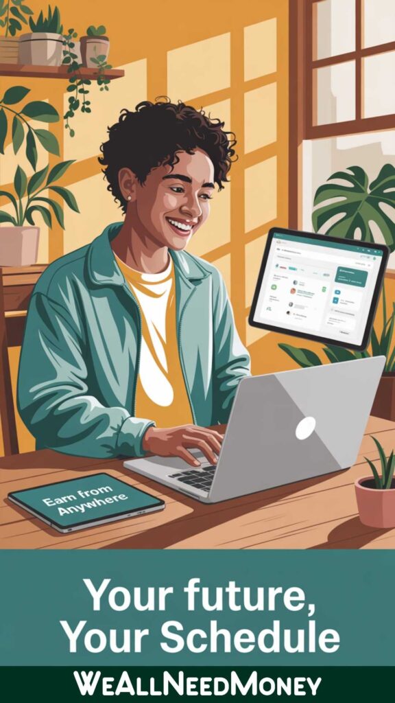 Student engaging in best online jobs for students from home in 2025.