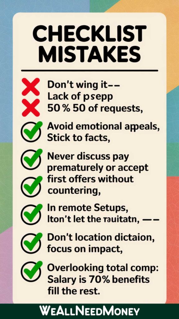 Checklist of mistakes to avoid when learning how to negotiate a raise in 2025.