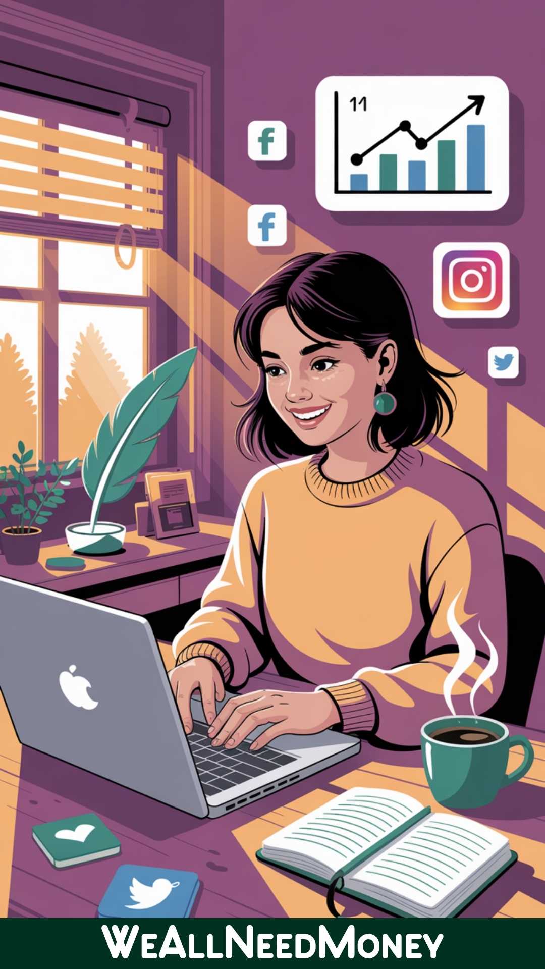 Person starting a blog side hustle at home in 2025 for extra income.