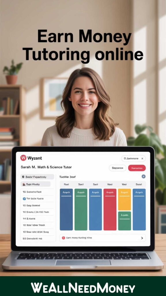 Wyzant dashboard for online tutoring side hustle, displaying tutor profile and schedule.