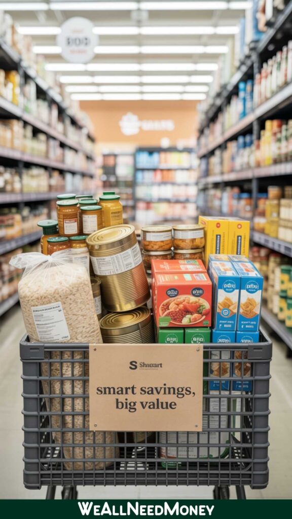 Bulk buying groceries to save money on groceries in the USA.