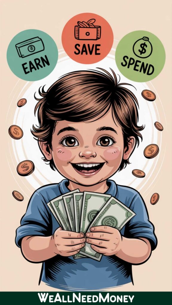 teach kids to save money basics with coins and icons