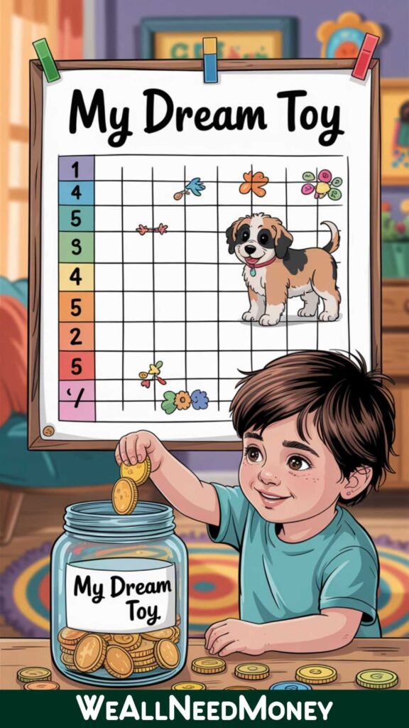 how to teach kids to save money with savings goals chart