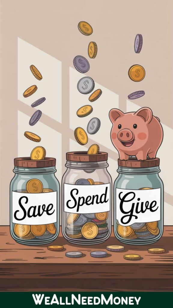 3 jar method to teach kids how to save money