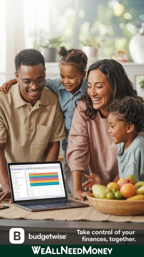 Family creating a family budget together