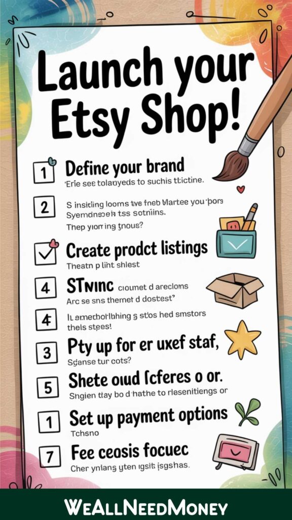 Start Etsy shop checklist for how to start an Etsy shop in 2025.